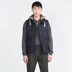 Zara Men’s Denim Vest with removable hood Sz M